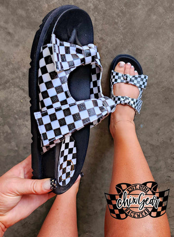 Checkered Racing Sandals Chix Gear Race Wear - Racing Shirts, Accessories and More!