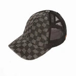 Checkered Distressed Ponytail Hat