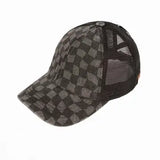 Checkered Distressed Ponytail Hat