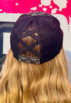 Checkered Distressed Ponytail Hat