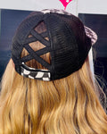 Checkered Distressed Ponytail Hat