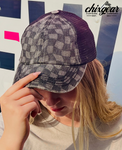 Checkered Distressed Ponytail Hat