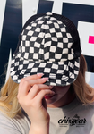 Checkered Distressed Ponytail Hat