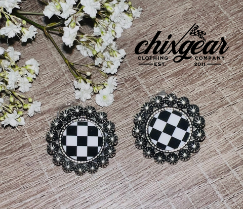 Checkered Mod Circle Earrings