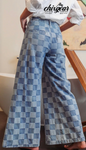 Allyson Two-Tone Check Wide Leg Jeans