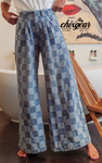 Allyson Two-Tone Check Wide Leg Jeans