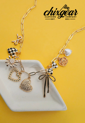 Charmed Bow/Heart/Floral Necklace