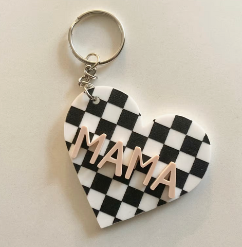 Heart Mama checkered Keychains