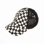 Checkered Distressed Ponytail Hat