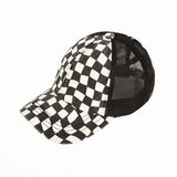 Checkered Distressed Ponytail Hat