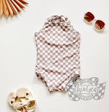 Beige Baby Checkered Swimsuit
